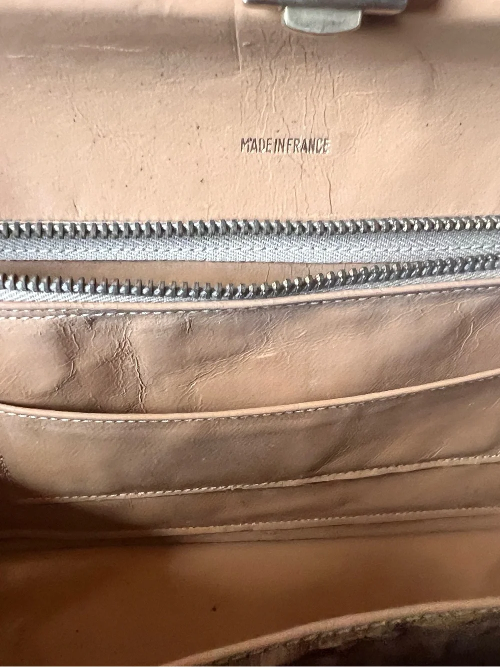 Vintage French Brown Leather| Made in France Top Handle Handbag | 1950s 1960s